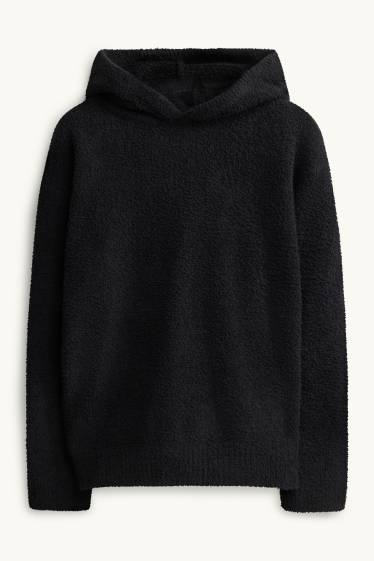 Children Boys - Teddy fur hoodie - black