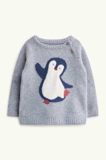 Bebeluși - băieți - Pinguin - pulover bebeluși - gri melanj