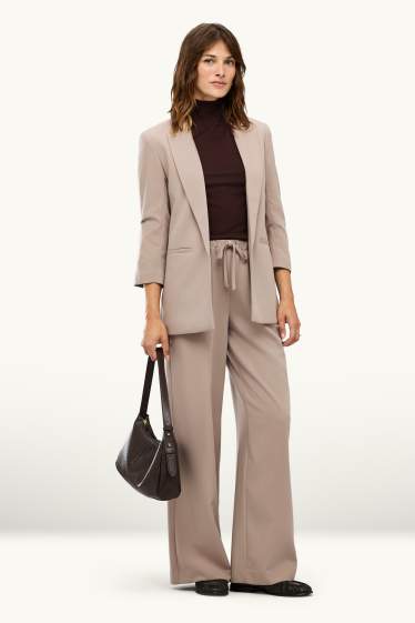 Femmes - Pantalon de bureau - mid waist - wide leg - beige
