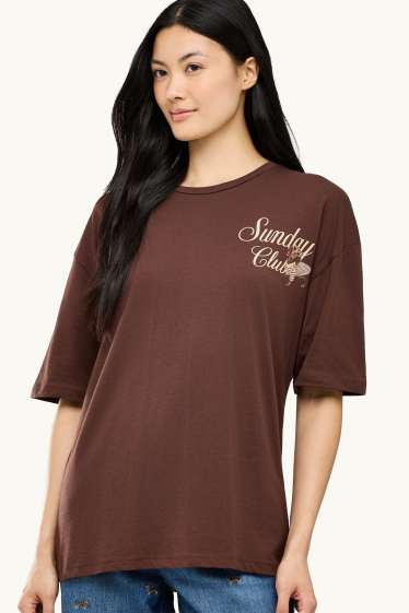 Femmes - T-shirt - Oversize - marron