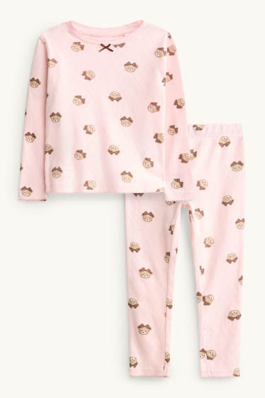 Enfants filles - Ours en peluche - pyjama en pointelle - 2 pièces - rose