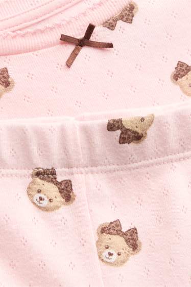 Enfants filles - Ours en peluche - pyjama en pointelle - 2 pièces - rose