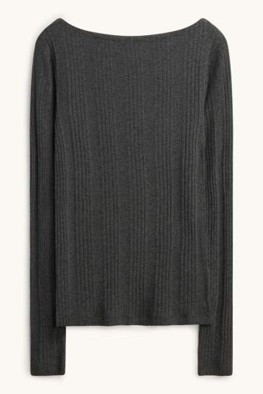 Damen - Langarmshirt - Regular Fit - gerippt - dunkelgrau