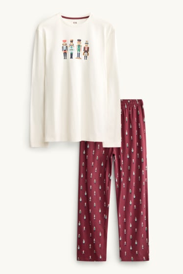 Heren - Mini Me - kerstpyjama voor heren - bordeaux / wit