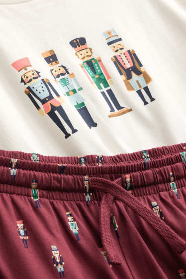 Heren - Mini Me - kerstpyjama voor heren - bordeaux / wit