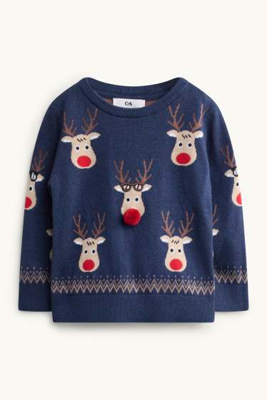 Kinderen: jongens - Rendier - kersttrui - blauw / beige