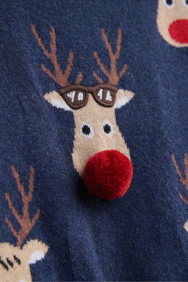 Kinderen: jongens - Rendier - kersttrui - blauw / beige