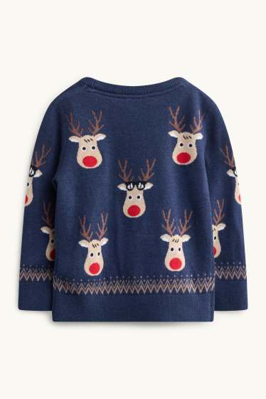 Kinderen: jongens - Rendier - kersttrui - blauw / beige