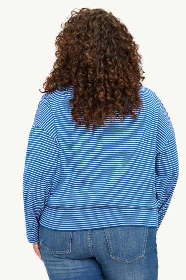 Dámské - Tričko s dlouhým rukávem - slim fit - pruhované - modrá/bílá