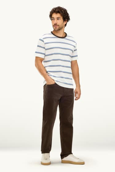 Bărbați - Pantaloni din catifea reiată - straight fit - maro închis