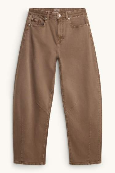 Donna - Barrel jeans - vita media - marrone
