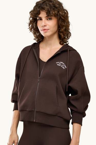 Femmes - Sweat zippé en molleton avec capuche - marron