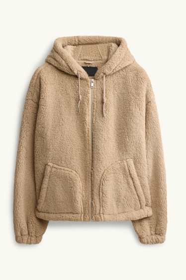 Femmes - Veste en peluche avec capuche - marron clair