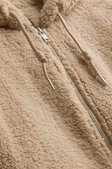 Femmes - Veste en peluche avec capuche - marron clair