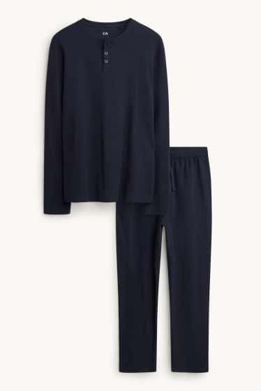 Uomo - Pigiama - tessuto tramato - blu scuro
