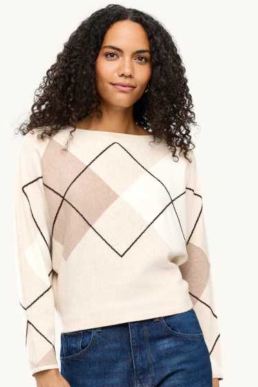 Women - Jumper - check - beige / brown