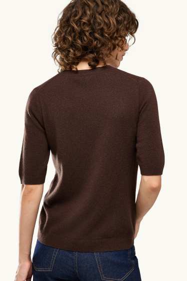 Femmes - Pull en maille en cachemire - manches courtes - marron foncé