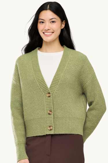 Femmes - Gilet en maille - finition côtelée - vert
