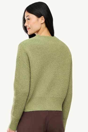 Femmes - Gilet en maille - finition côtelée - vert
