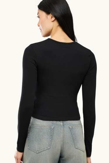 Women - Long sleeve top - slim fit - black