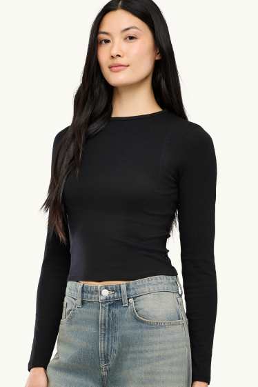 Women - Long sleeve top - slim fit - black