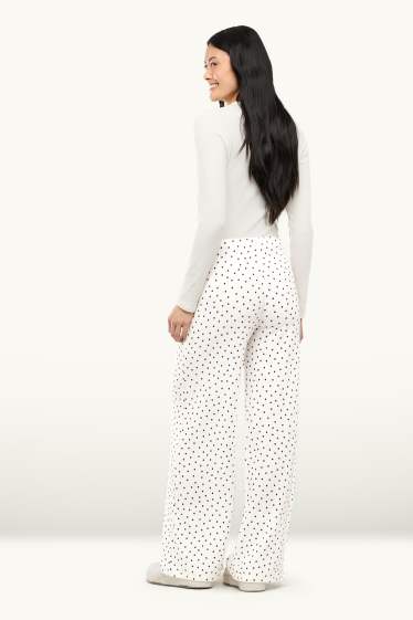 Femmes - Pantalon en toile - mid waist - palazzo - à pois - marron / blanc crème