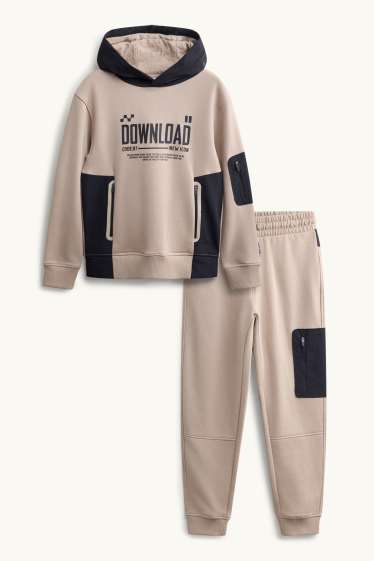 Kinderen: jongens - Set - hoodie en cargojoggingbroek - 2-delig - beige