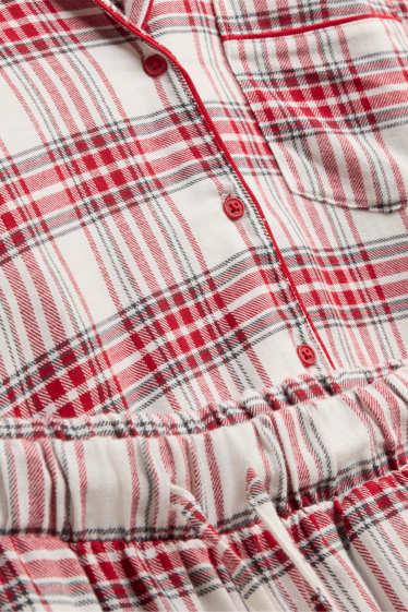Femei - Set - pijama și mască de dormit - 3 piese - în carouri - alb / roșu