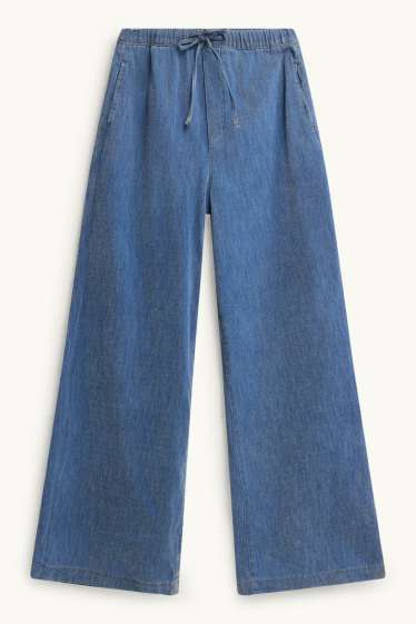 Dames - Chenille wide leg jeans - high waist - jeansblauw