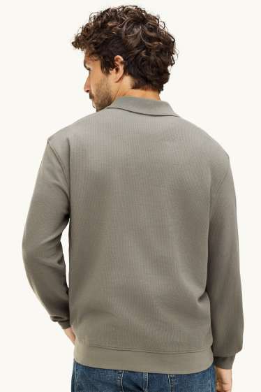 Herren - Langarm-Poloshirt - Relaxed Fit - gerippt - khaki
