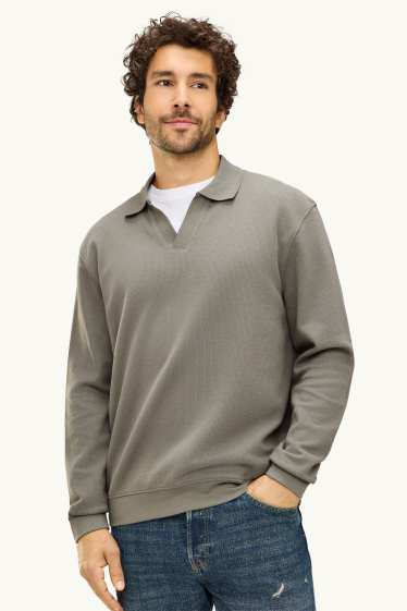 Herren - Langarm-Poloshirt - Relaxed Fit - gerippt - khaki