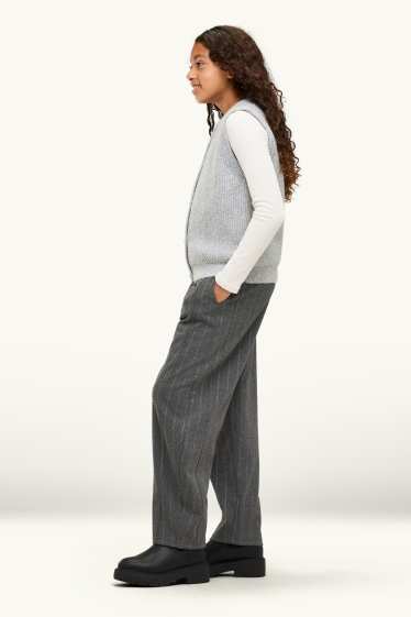 Kinderen: meisjes - Pantalon met ceintuur - krijtstrepen - donkergrijs-mélange