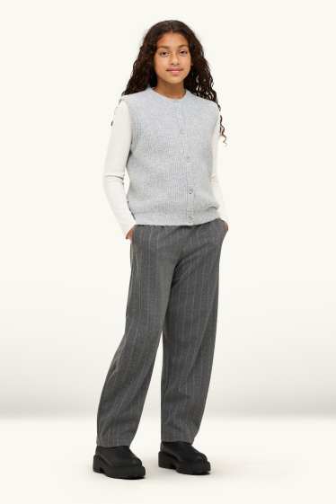 Kinderen: meisjes - Pantalon met ceintuur - krijtstrepen - donkergrijs-mélange