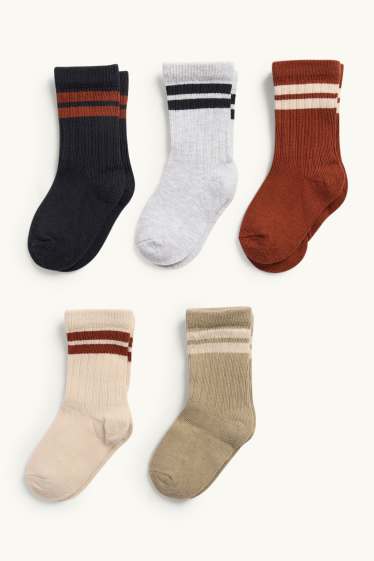 Baby Boys - Multipack of 5 - baby socks - ribbed - brown / cremewhite