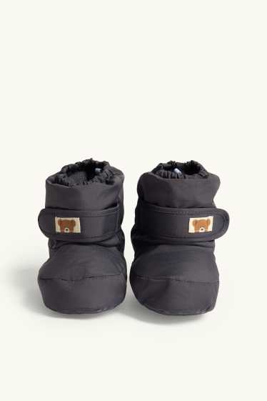 Unisex - Teddy bear - baby booties - winter - dark gray
