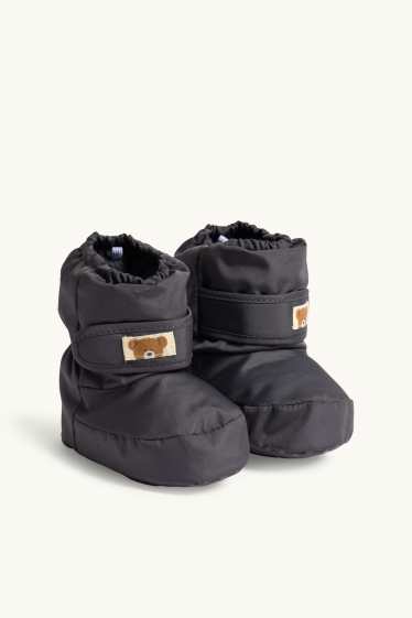 Unisex - Teddy bear - baby booties - winter - dark gray