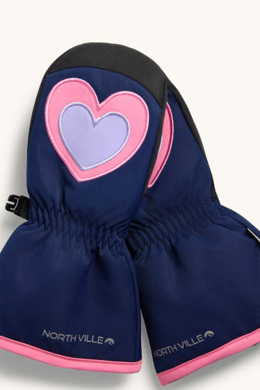Enfants filles - Cœur - moufles - imperméable - rose / bleu foncé