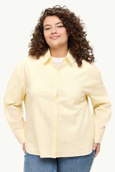 Damen - Hemdbluse - gestreift - weiss / gelb