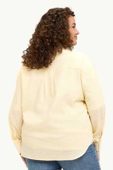 Damen - Hemdbluse - gestreift - weiss / gelb