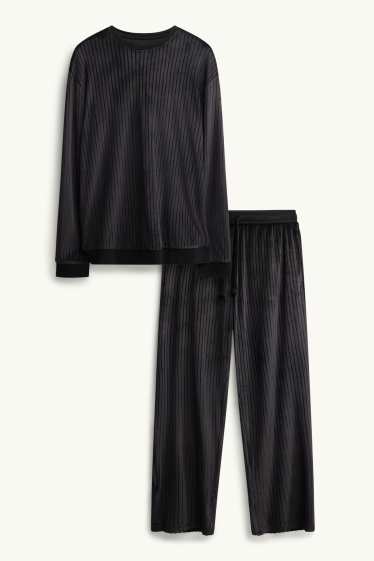 Heren - Winterpyjama - ribstof - zwart