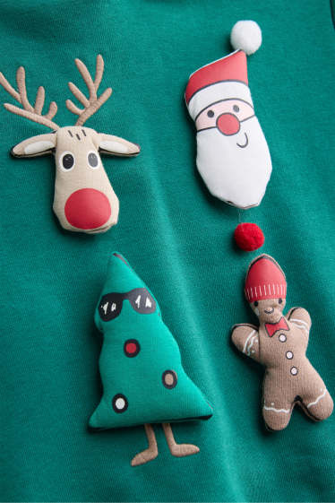 Kinder Buben - Rentier und Weihnachtsmann - Weihnachts-Hoodie - grün