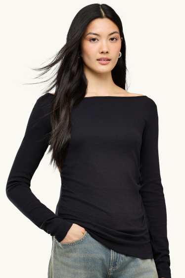 Women - Long sleeve top - slim fit - black