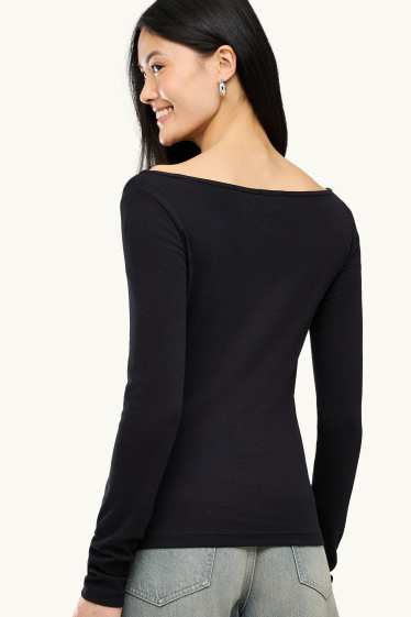 Women - Long sleeve top - slim fit - black