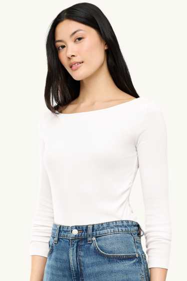 Dames - Longsleeve - slim fit - crème wit