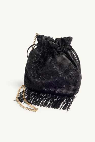 Femmes - Sac à bandoulière orné de strass - noir / or