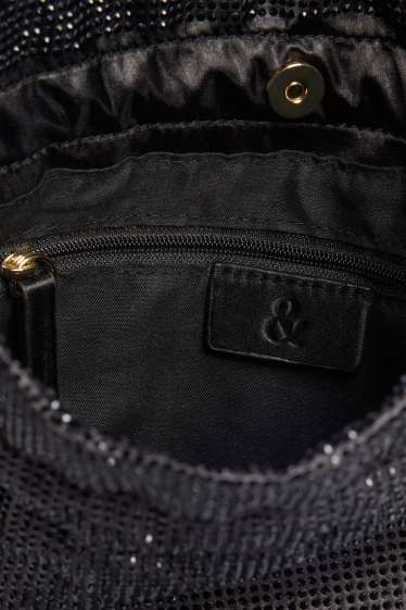 Femmes - Sac à bandoulière orné de strass - noir / or