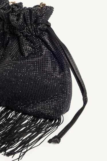 Femmes - Sac à bandoulière orné de strass - noir / or