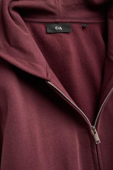 Hommes - Sweat zippé en molleton avec capuche - bordeaux