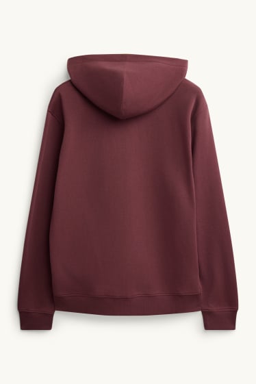 Hommes - Sweat zippé en molleton avec capuche - bordeaux