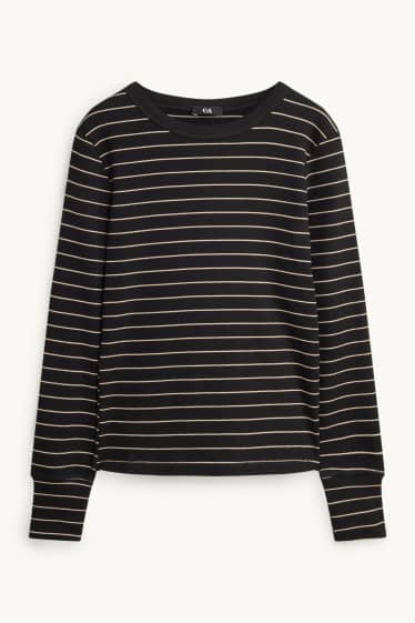 Dona - Samarreta de mànigues llargues - slim fit - de ratlles - negre/blanc